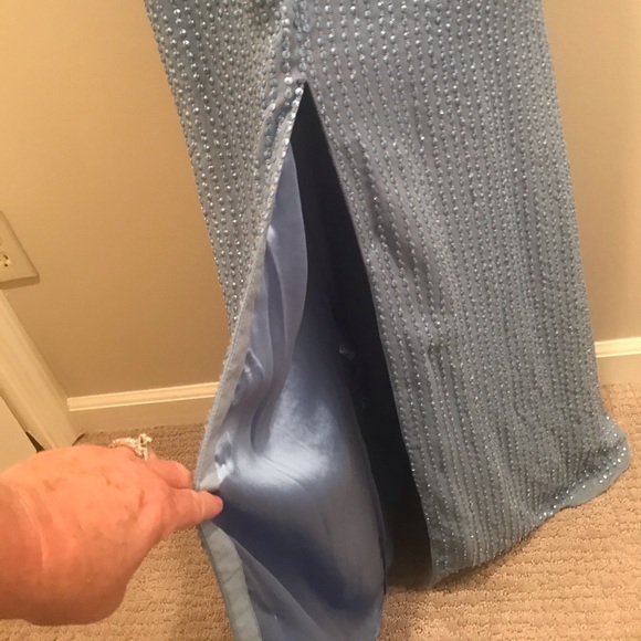 Parker sky blue sequin Halter Gown Size 8 - Picture 4 of 7